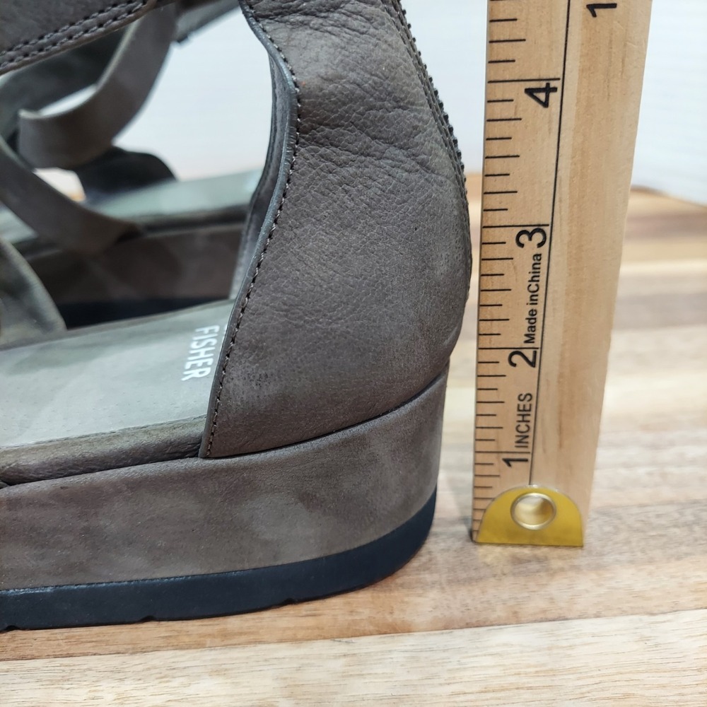 Eileen Fisher Wedge Sandals Women's 10 Gray Leather Strappy Pointed Toe Zip Back - Picture 8 of 16